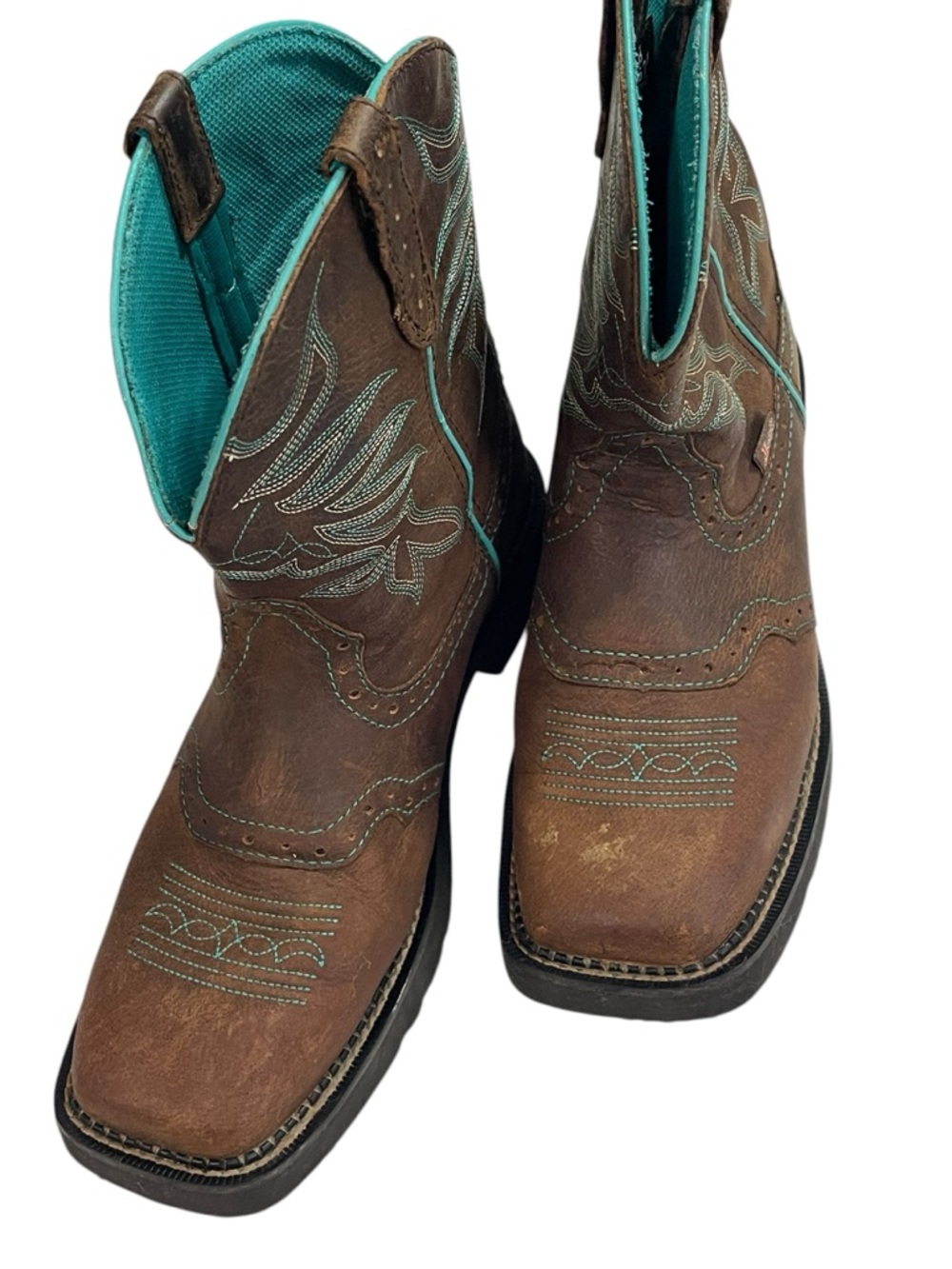 Justin Mandra Chocolate Western square Boots L9624 Leather 9.5B - Picture 4 of 14